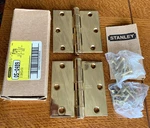 Pair Stanley Solid Brass 3 1/2" Square Corner Door Hinges 05-0489 Nos. Fixed Price $12.49.