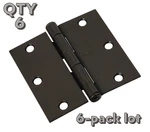 6-PACK Lot National N830-203 Oil Rubbed Bronze Door Hinge 3-1/2" Square Corner. Fixed Price $15.64.