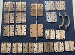 Twenty Large Door Cabinet Hinges + Two Handles Brass / Steel Some Stanley. Fixed Price $62.99.