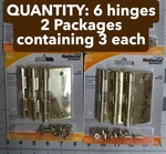 6-HINGE Lot National Hardware N830-320 Bright Brass Door 3-1/2" Square Corner. Fixed Price $27.38.