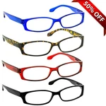 New Reading Glasses 4 Pack Readers Black Blue Tortoise Red Flex Hinges. Fixed Price $23.95.
